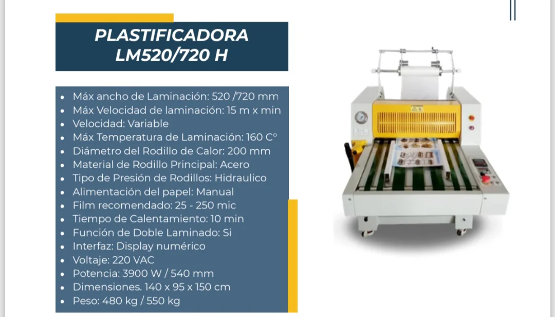 Plastificadora LM520/720 H — Plastificadora térmica profesional para la industria gráfica. Kethal Business, Lima, Perú